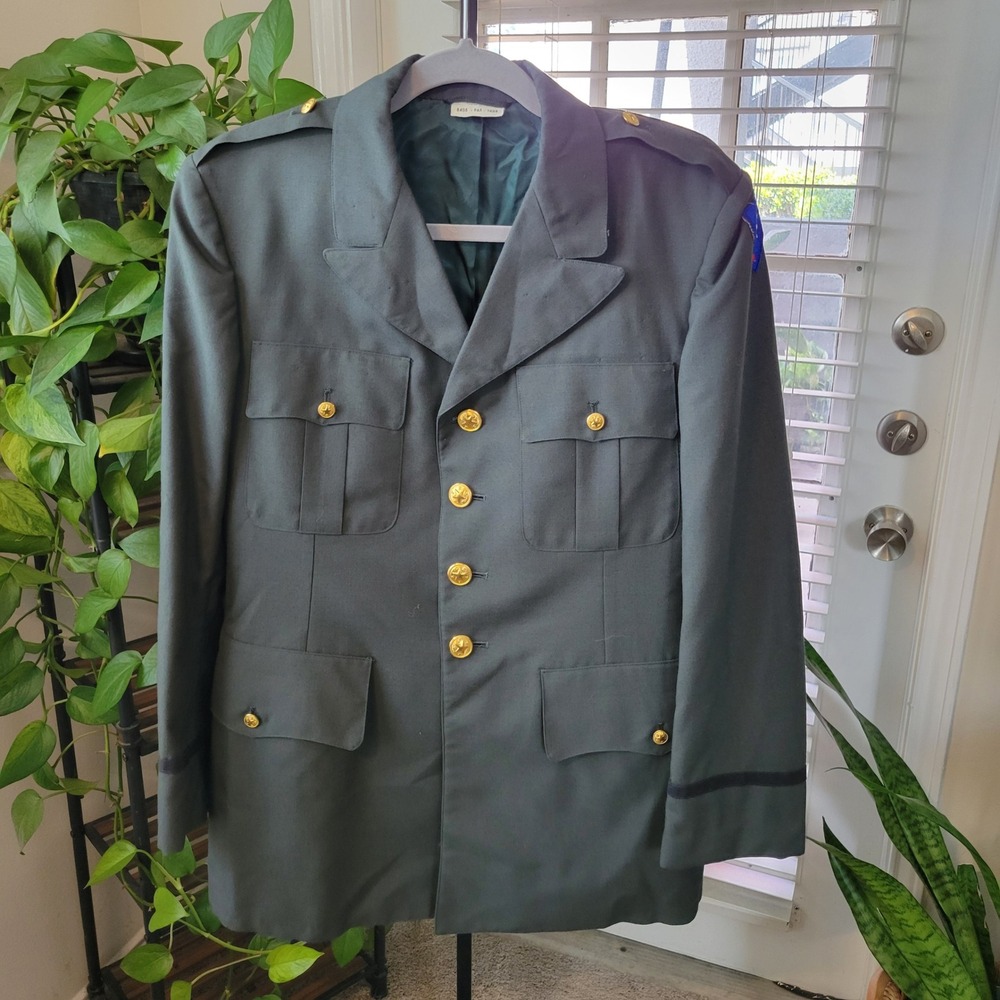 VTG US Army Green Service Uniform Coat AG-344 Tropical Wool Blend 42R Mens Coat